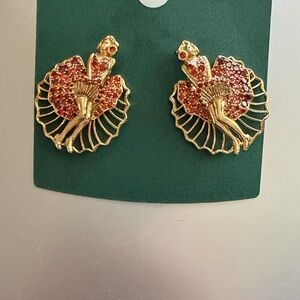 Gold Marilyn Monroe Stud Earrings with Red Crystal Accents